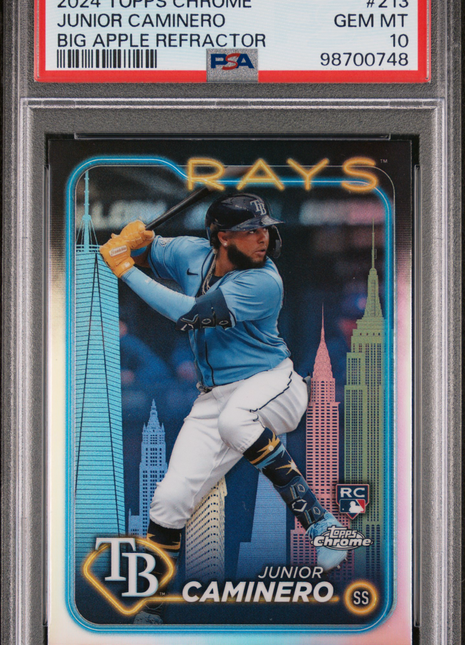 2024 Topps Chrome Junior Caminero Big Apple Refractor #213 PSA 10