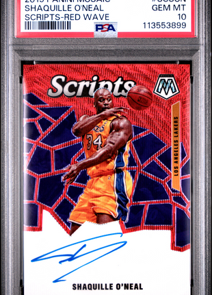 2019 Panini Mosaic Scripts Shaquille O'Neal Red Wave #SCSON PSA 10