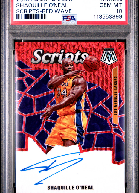 2019 Panini Mosaic Scripts Shaquille O'Neal Red Wave #SCSON PSA 10