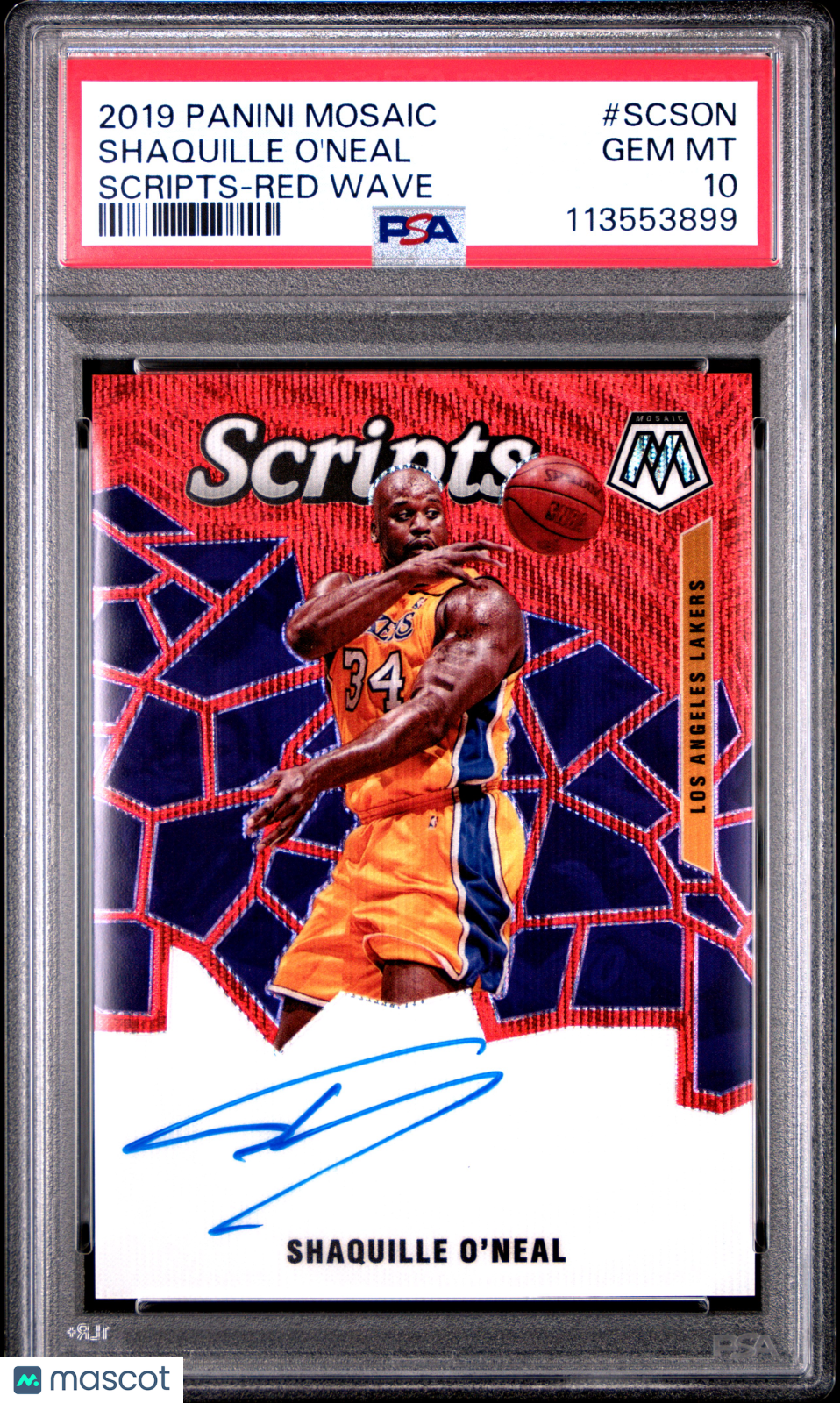 2019 Panini Mosaic Scripts Shaquille O'Neal Red Wave #SCSON PSA 10