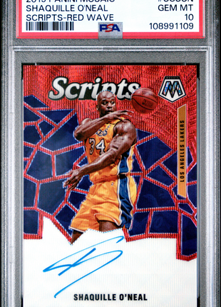 2019 Panini Mosaic Scripts Shaquille O'Neal Red Wave #SCSON PSA 10
