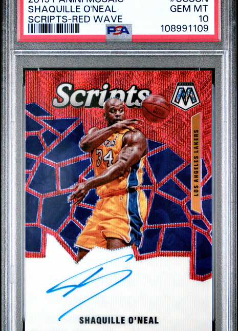 2019 Panini Mosaic Scripts Shaquille O'Neal Red Wave #SCSON PSA 10