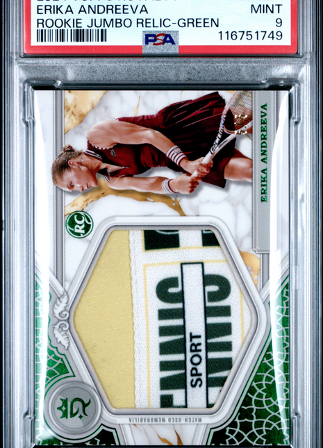 2024 Topps Royalty Rookie Jumbo Relic Erika Andreeva Green #RJREA PSA 9