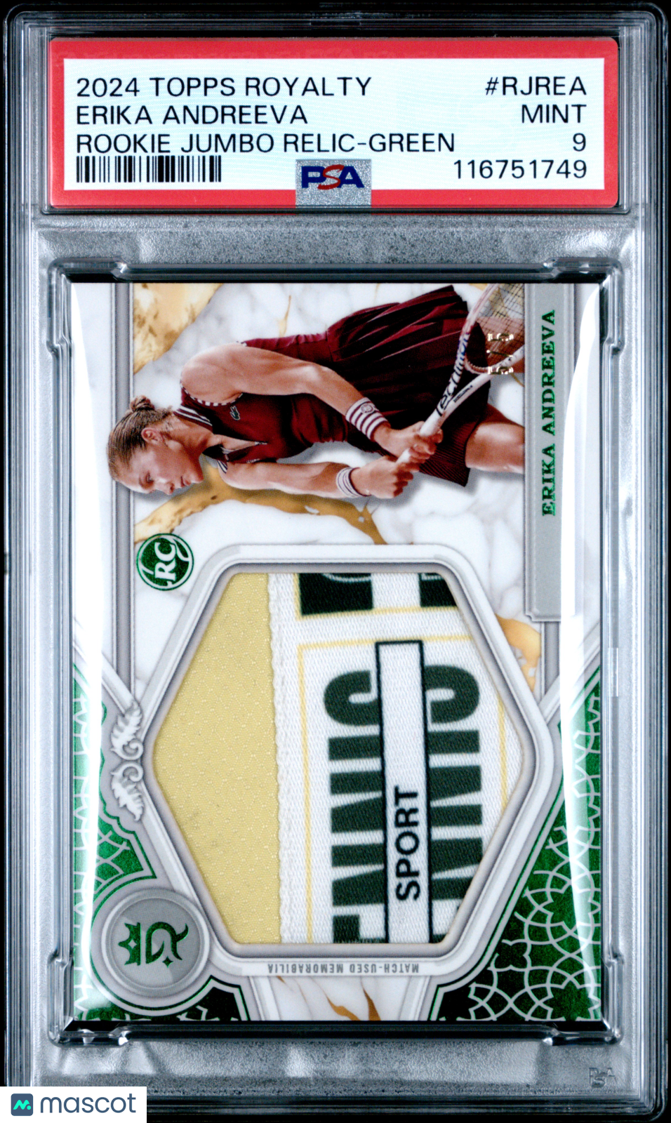 2024 Topps Royalty Rookie Jumbo Relic Erika Andreeva Green #RJREA PSA 9