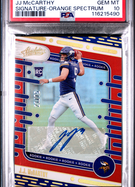 2024 Panini Absolute JJ Mccarthy Signature Orange Spectrum #110 PSA 10