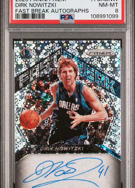 2020 Panini Prizm Fast Break Autographs Dirk Nowitzki #FBADNW PSA 8