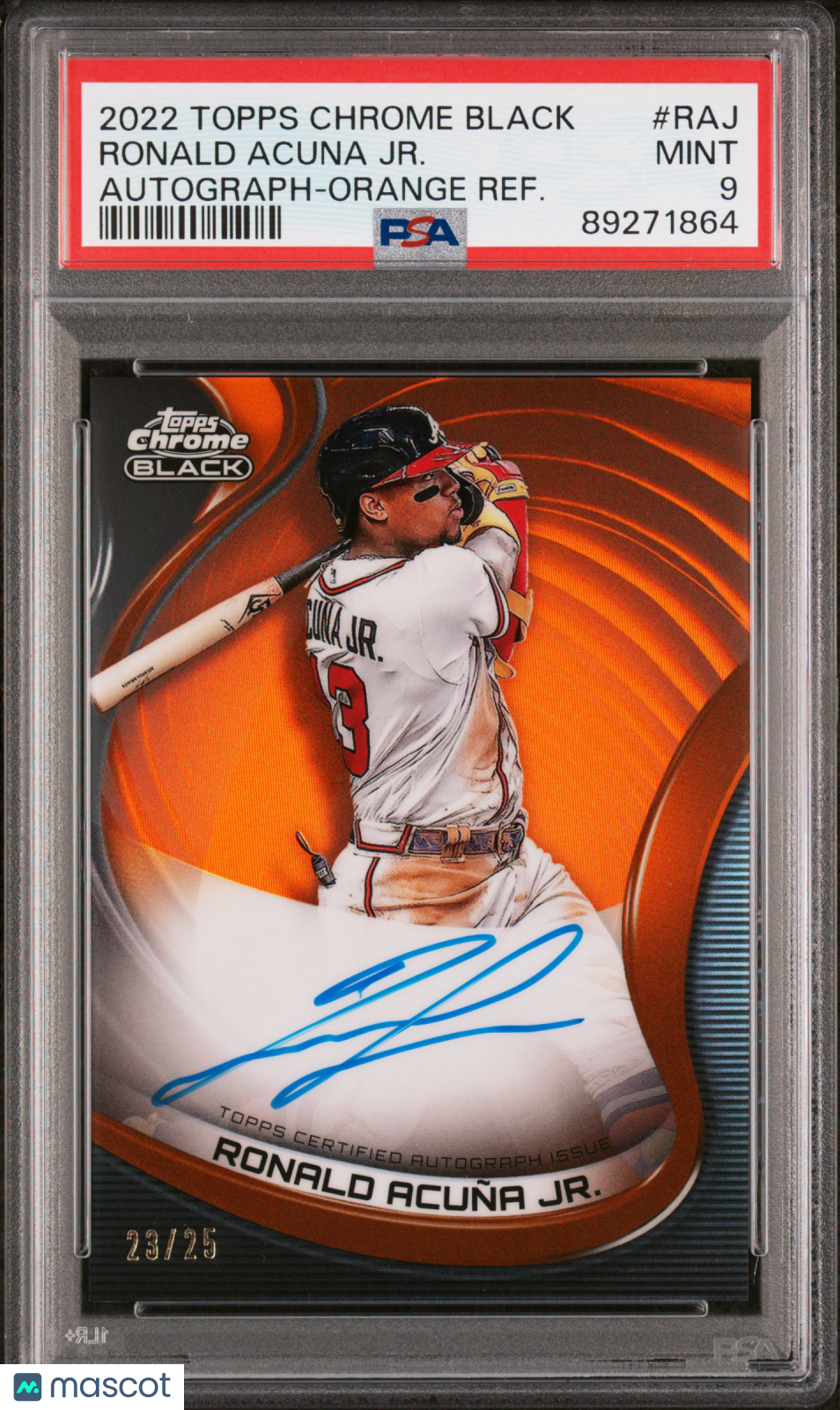 2022 Topps Chrome Black Autographs Ronald Acuna JR. Orange Refractor #RAJ 23/25 PSA 9
