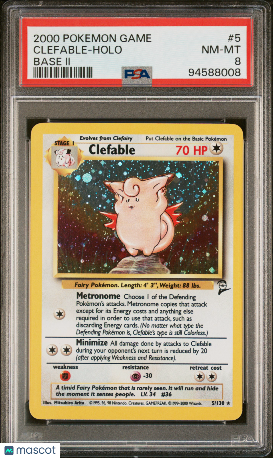 2000 Pokemon Base 2 Clefable 5 Holo PSA 8
