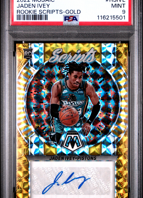 2022 Panini Mosaic Rookie Scripts Jaden Ivey Gold #RSIVE PSA 9