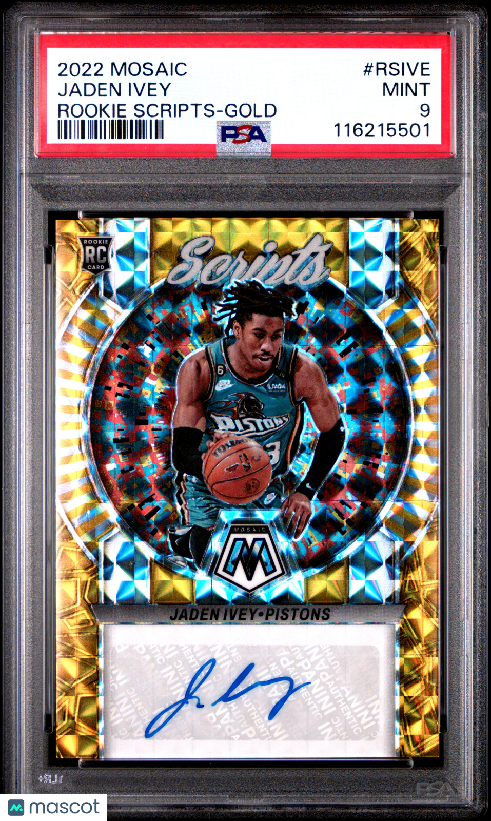 2022 Panini Mosaic Rookie Scripts Jaden Ivey Gold #RSIVE PSA 9