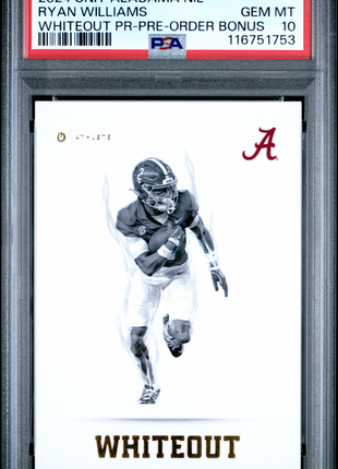 2024 Onit University Of Alabama Nil Whiteout Promo Ryan Williams Pre Order Bonus PSA 10