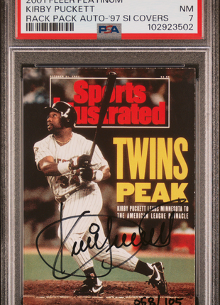 2001 Fleer Platinum Rack Pack Autographs Kirby Puckett '97 SI Covers PSA 7