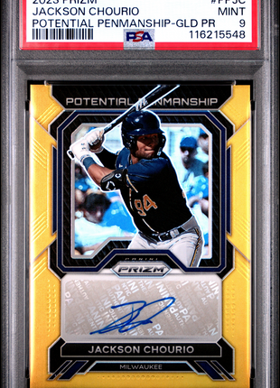 2023 Panini Prizm Potential Penmanship Jackson Chourio GLD #PPJC PSA 9