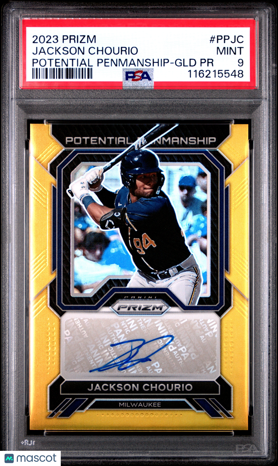 2023 Panini Prizm Potential Penmanship Jackson Chourio GLD #PPJC PSA 9