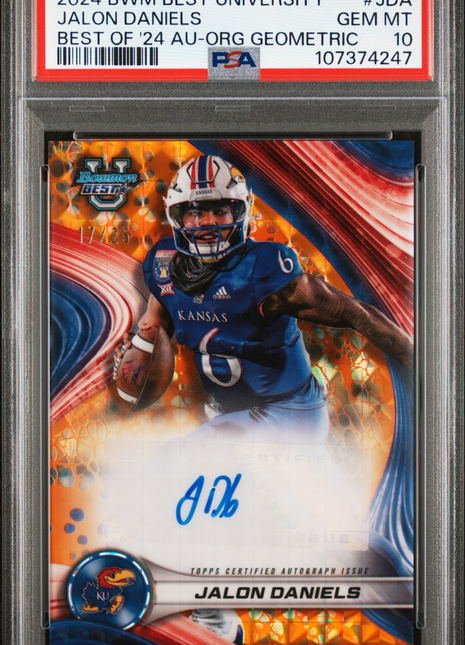 2024 Bowman Best University Best Of 2024 Autographs Jalon Daniels '24 Org Geometric #JDA PSA 10