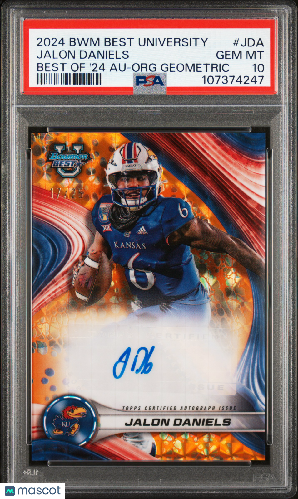 2024 Bowman Best University Best Of 2024 Autographs Jalon Daniels '24 Org Geometric #JDA PSA 10