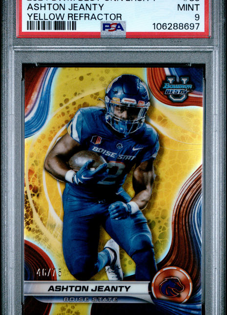 2024 Bowman Best University Ashton Jeanty Yellow Refractor #85 46/75 PSA 9