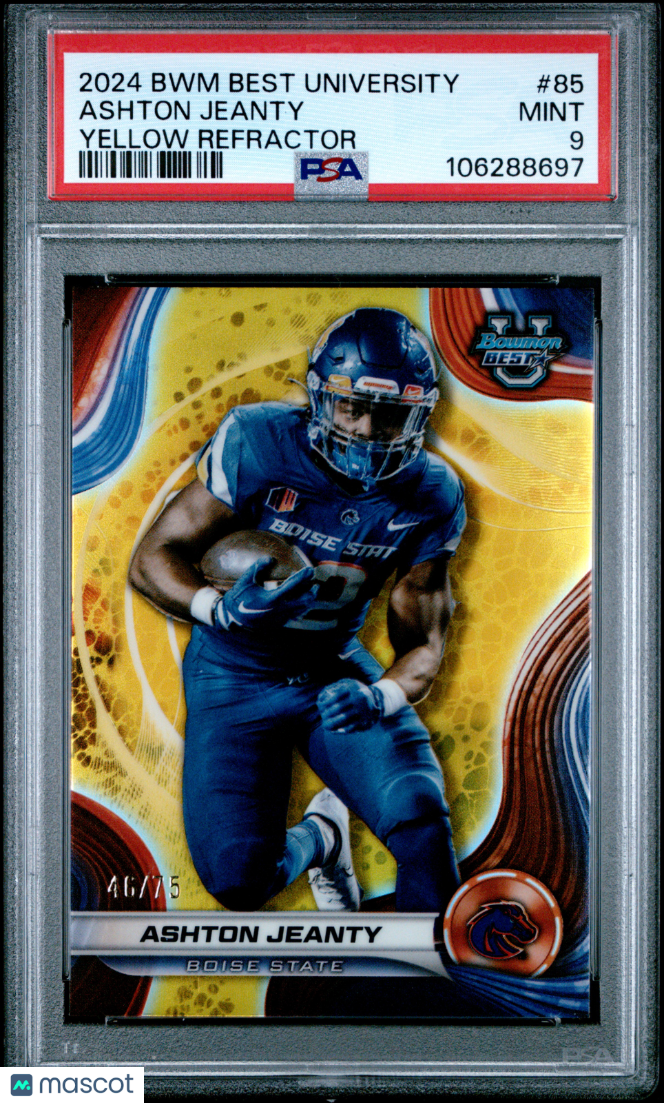 2024 Bowman Best University Ashton Jeanty Yellow Refractor #85 46/75 PSA 9