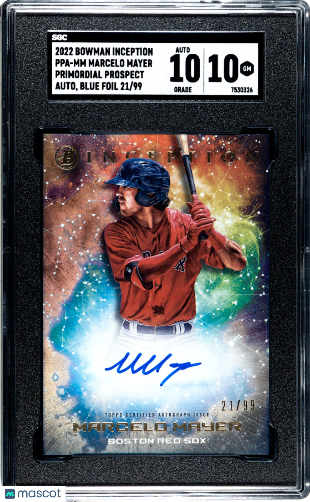 2022 Bowman Inception Marcelo Mayer Primordial Pros, Autograph Blue Foil #PPA-MM SGC 10