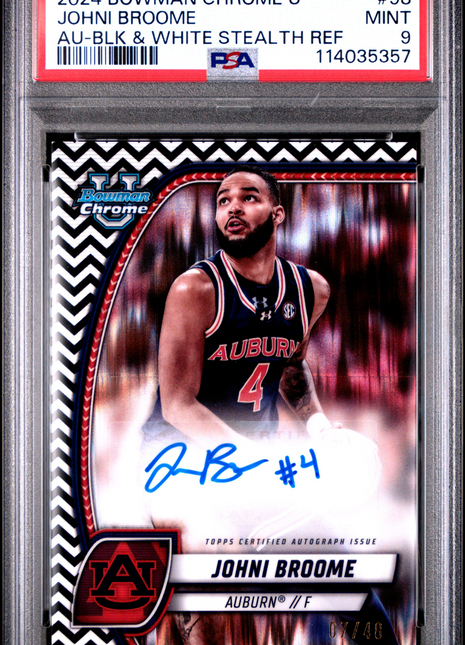 2024 Bowman Chrome University Johni Broome Au BLK & White Stealth Ref #98 PSA 9