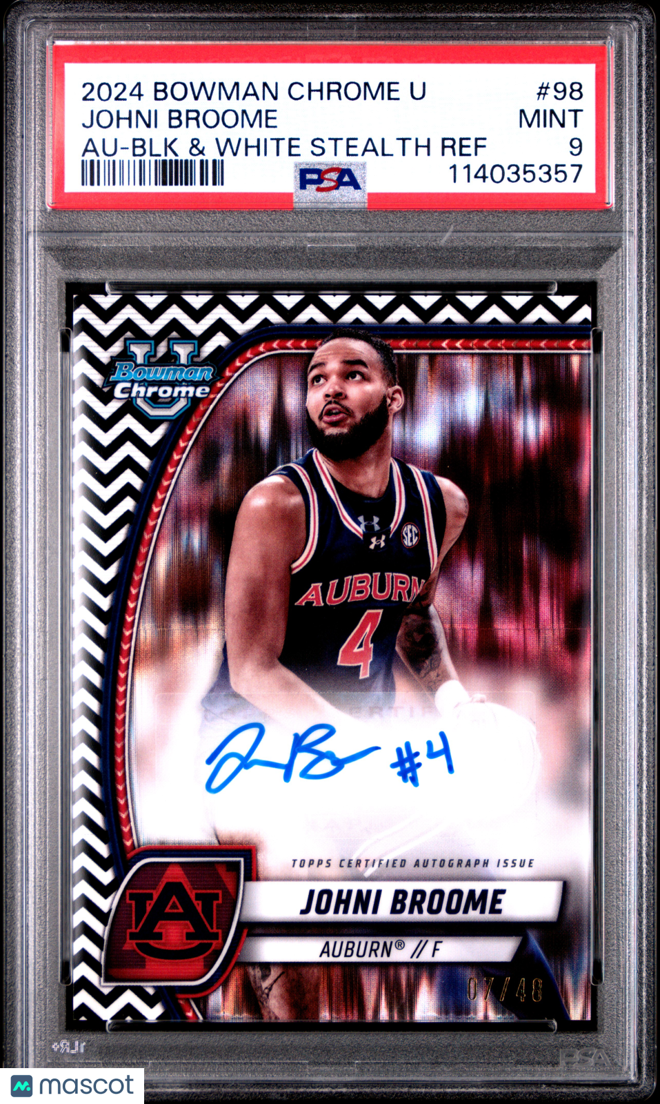 2024 Bowman Chrome University Johni Broome Au BLK & White Stealth Ref #98 PSA 9