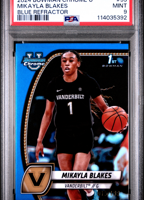 2024 Bowman Chrome University Mikayla Blakes Blue Refractor #55 PSA 9