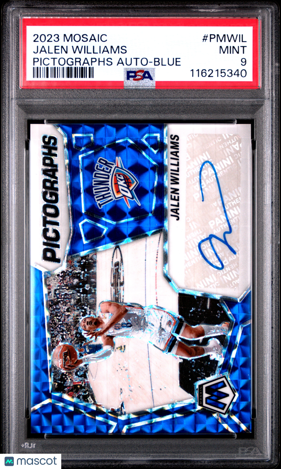 2023 Panini Mosaic Pictographs Mosaic Autographs Jalen Williams Blue #PMWIL PSA 9