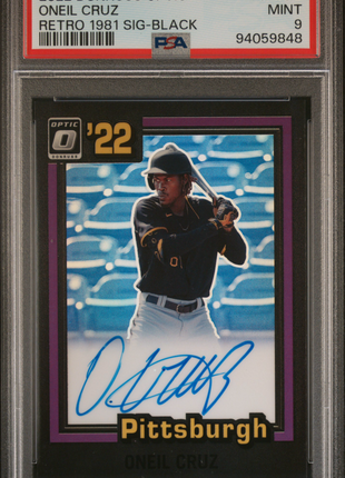 2022 Optic Oneil Cruz Retro Black 1981 Auto /25 PSA 9 2022 Panini Donruss Optic Retro 1981 Signatures Oneil Cruz Black #81SOC PSA 9
