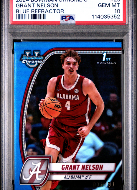 2024 Bowman Chrome University Grant Nelson Blue Refractor #25 PSA 10