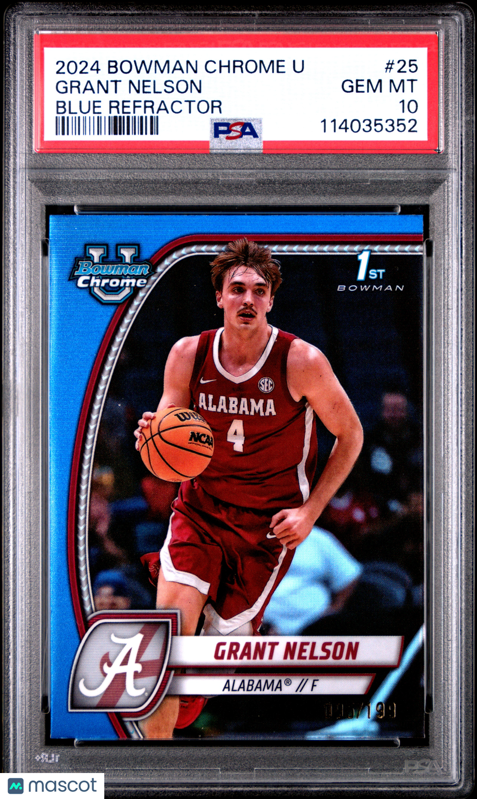2024 Bowman Chrome University Grant Nelson Blue Refractor #25 PSA 10