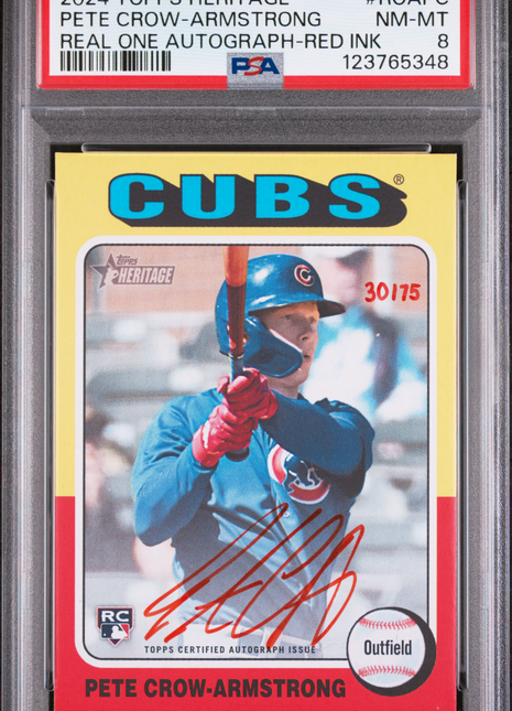 2024 Topps Heritage Real One Autographs Pete Crow-Armstrong Red Ink #ROAPC PSA 8
