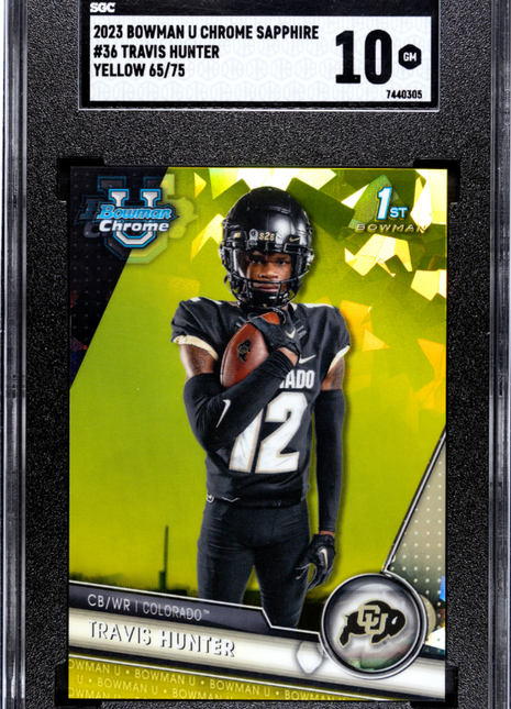 2023 Bowman U Chrome Sapphire Travis Hunter Yellow #36 SGC 10