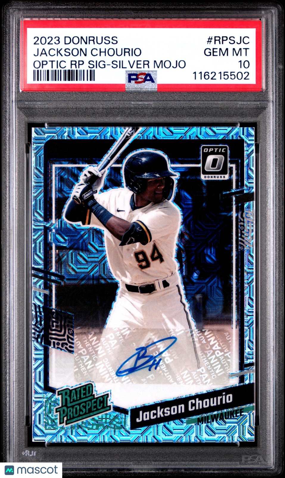 2023 Panini Donruss Optic Rated Prospect Signatures Jackson Chourio RP Silver Mojo #RPSJC / PSA 10