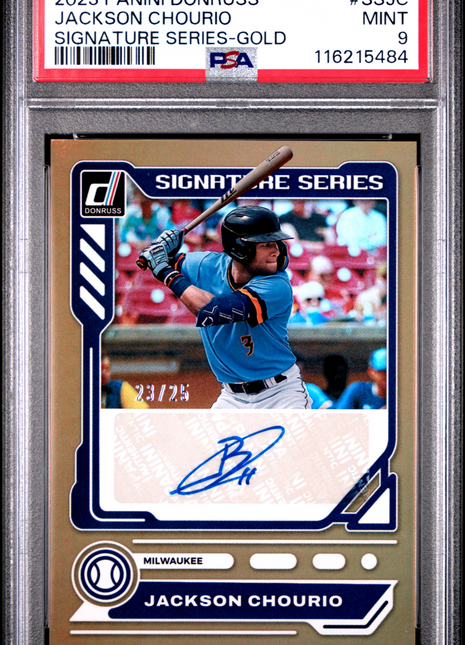 2023 Panini Donruss Signature Series Jackson Chourio Gold #SSJC 23/25 PSA 9
