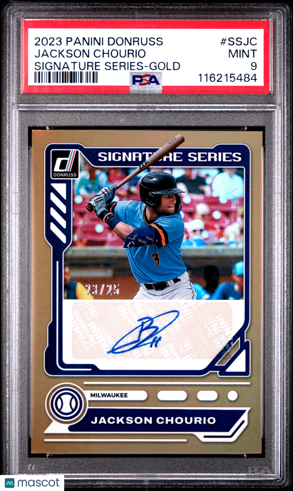2023 Panini Donruss Signature Series Jackson Chourio Gold #SSJC 23/25 PSA 9