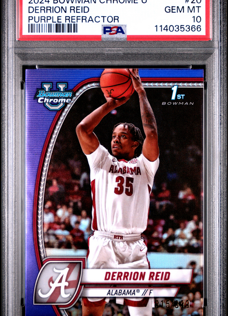2024 Bowman Chrome University Derrion Reid Purple Refractor #20 PSA 10