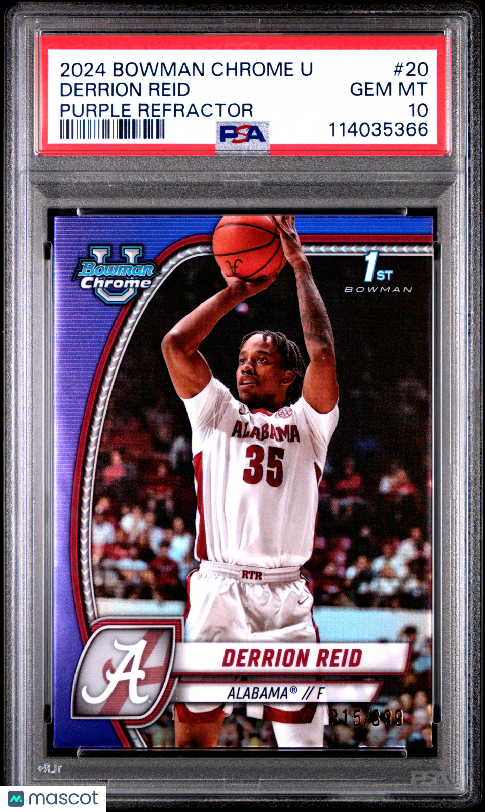 2024 Bowman Chrome University Derrion Reid Purple Refractor #20 PSA 10