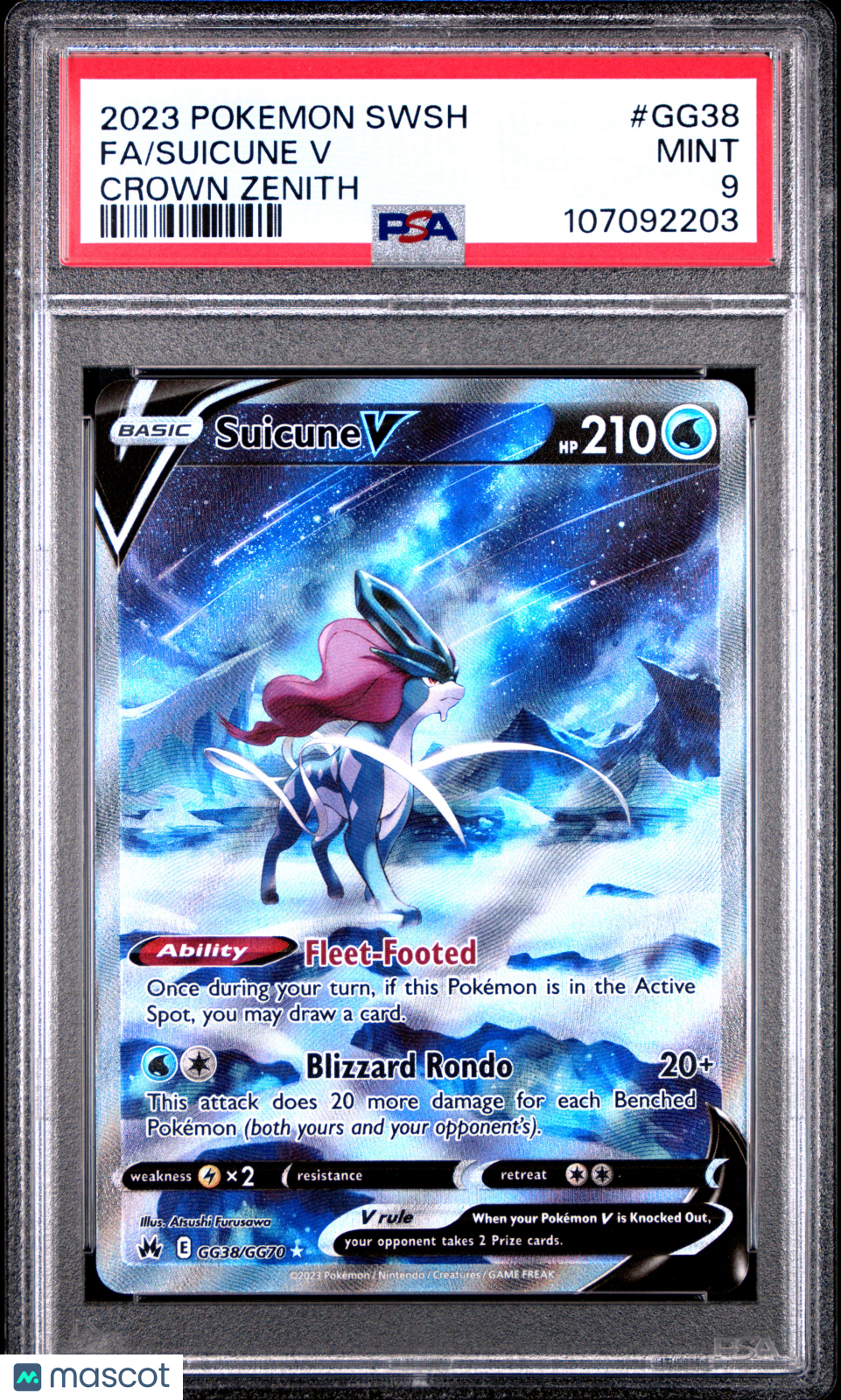 2023 Pokemon Sword And Shield Crown Zenith Suicune V Fa #GG38 Crown Zenith PSA 9