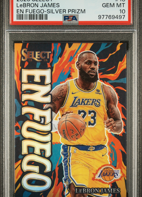 2023 Panini Select EN Fuego LeBron James Silver Prizm #10 PSA 10