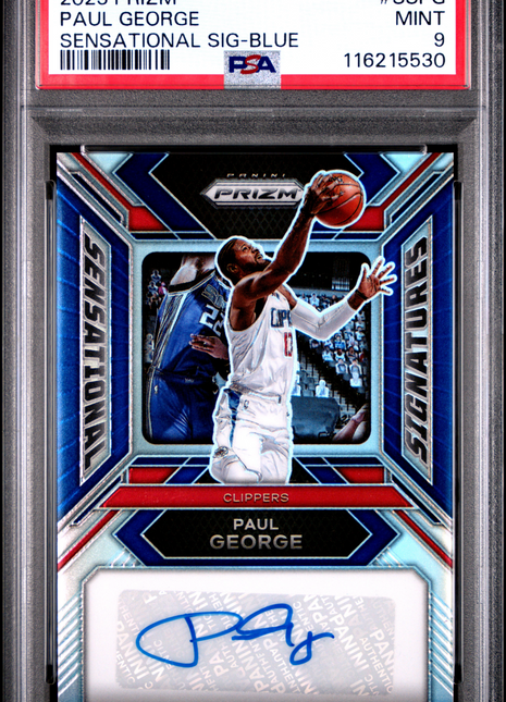 2023 Panini Prizm Sensational Signatures Paul George Blue #SSPG PSA 9