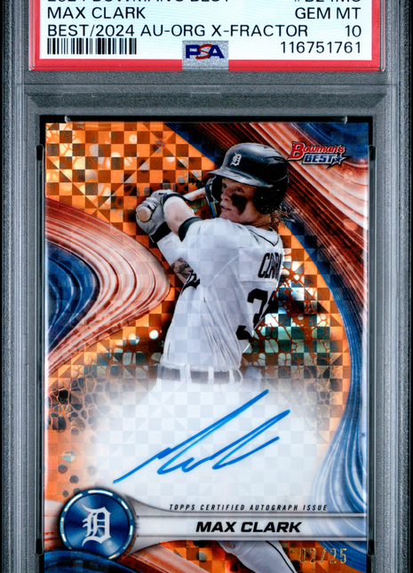 2024 Bowman's Best Best Of 2024 Autographs Max Clark Org X Fractor #B24MC 02/25 PSA 10