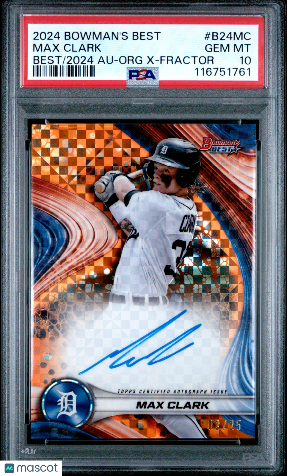 2024 Bowman's Best Best Of 2024 Autographs Max Clark Org X Fractor #B24MC 02/25 PSA 10