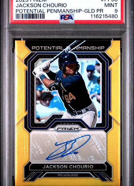 2023 Panini Prizm Potential Penmanship Jackson Chourio GLD #PPJC PSA 9