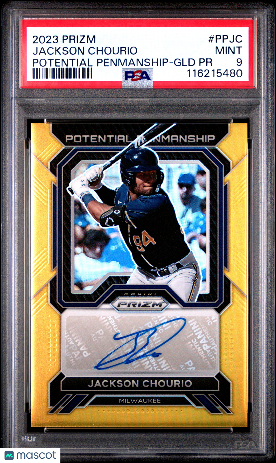2023 Panini Prizm Potential Penmanship Jackson Chourio GLD #PPJC PSA 9