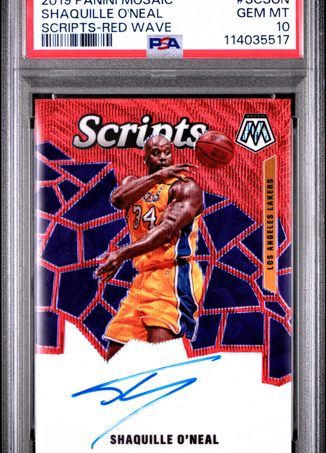 2019 Panini Mosaic Scripts Shaquille O'Neal Red Wave #SCSON PSA 10