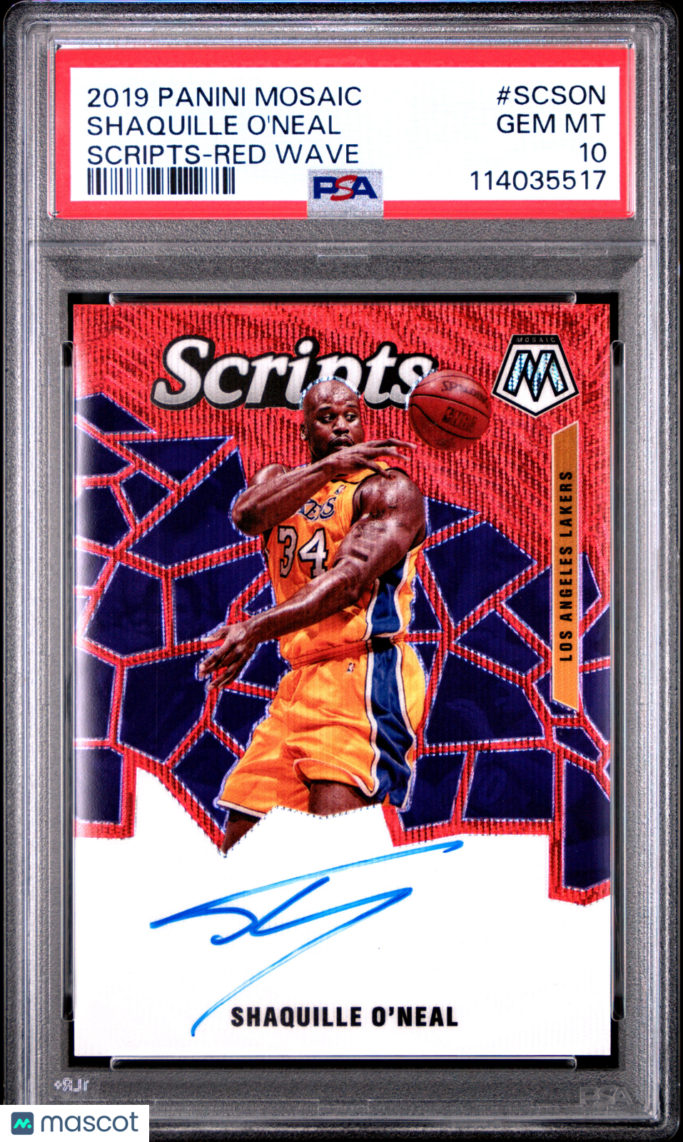 2019 Panini Mosaic Scripts Shaquille O'Neal Red Wave #SCSON PSA 10