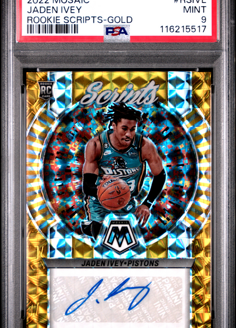 2022 Panini Mosaic Rookie Scripts Jaden Ivey Gold #RSIVE PSA 9