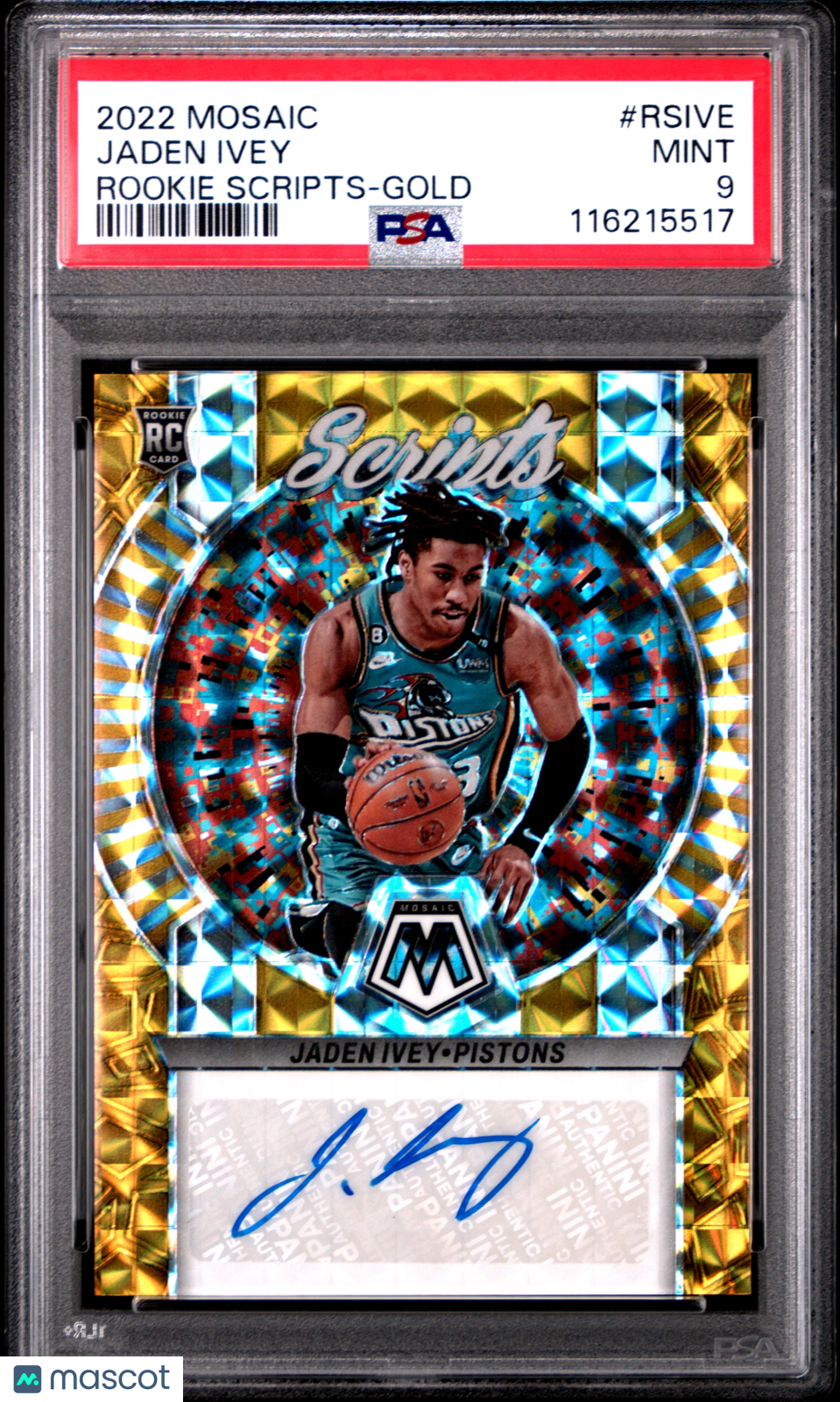 2022 Panini Mosaic Rookie Scripts Jaden Ivey Gold #RSIVE PSA 9