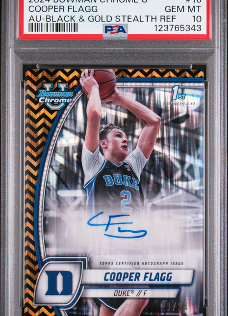 2024 Bowman Chrome University Cooper Flagg Au Black & Gold Stealth Ref #16 PSA 10