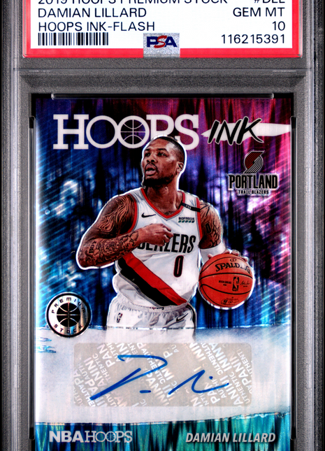 2019 Panini Hoops Premium Stock Hoops Ink Damian Lillard Flash #DLL PSA 10